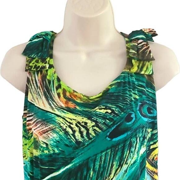 Prodotto Da Bay Green Tropical Feather Print Sleeveless Dress Size Large - Picture 7 of 9